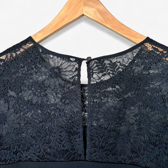 Diane von Furstenberg Lace Trimmed Black Shift Mini Dress Womens Size Medium LBD - Picture 14 of 16